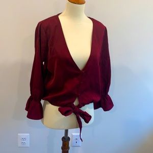 Maroon fake tie blouse